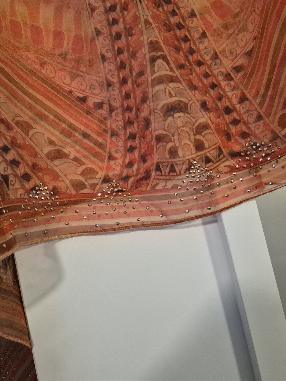 Sheer Orange Patterned Women's Top - Lightweight Boho Blouse - Picture 3 of 5